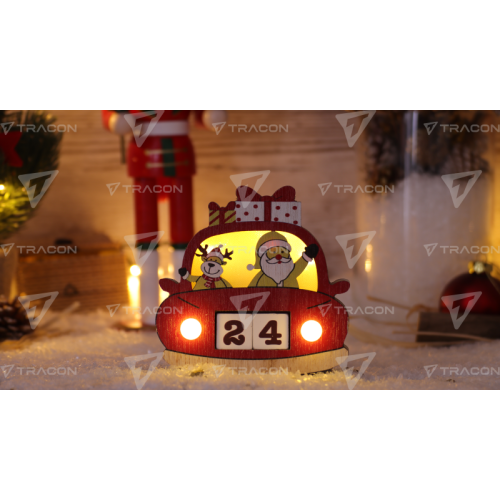 Calendar LED Crăciun cu cuburi mașină, din lemn, cu baterii Timer 6+18h,5LED, 3000K, 2xAAA