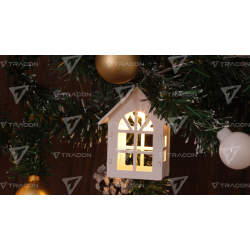 Lanț de lumină LED de Crăciun, căsuță, lemn, albă,cu baterii Timer 6+18h,10LED, 3000K, 2xAA