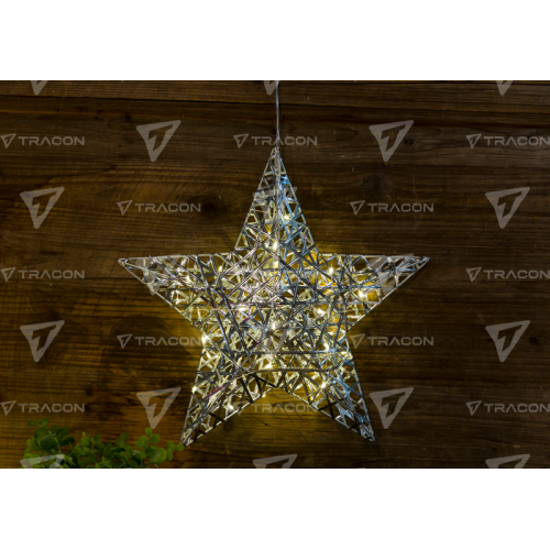 Lumină decorativă Crăciun pt. geam, stea, metal, cu baterii Timer 6+18h, 30LED, 3000K, 3xAA