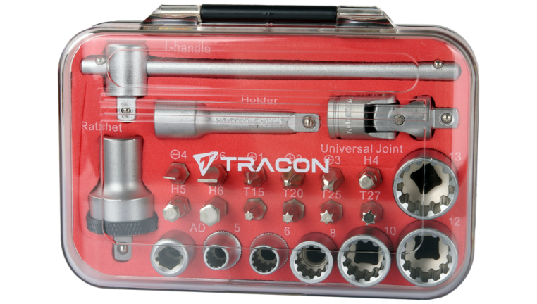 Șurubelniță univers. cu clichet, mâner în T și set de biți 19 bit